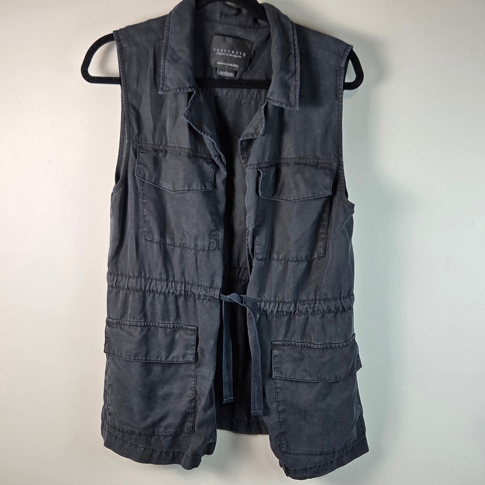 Sanctuary Utility Vest Women L Black Excellent Lyocell Cargo Drawstring XV9041E1